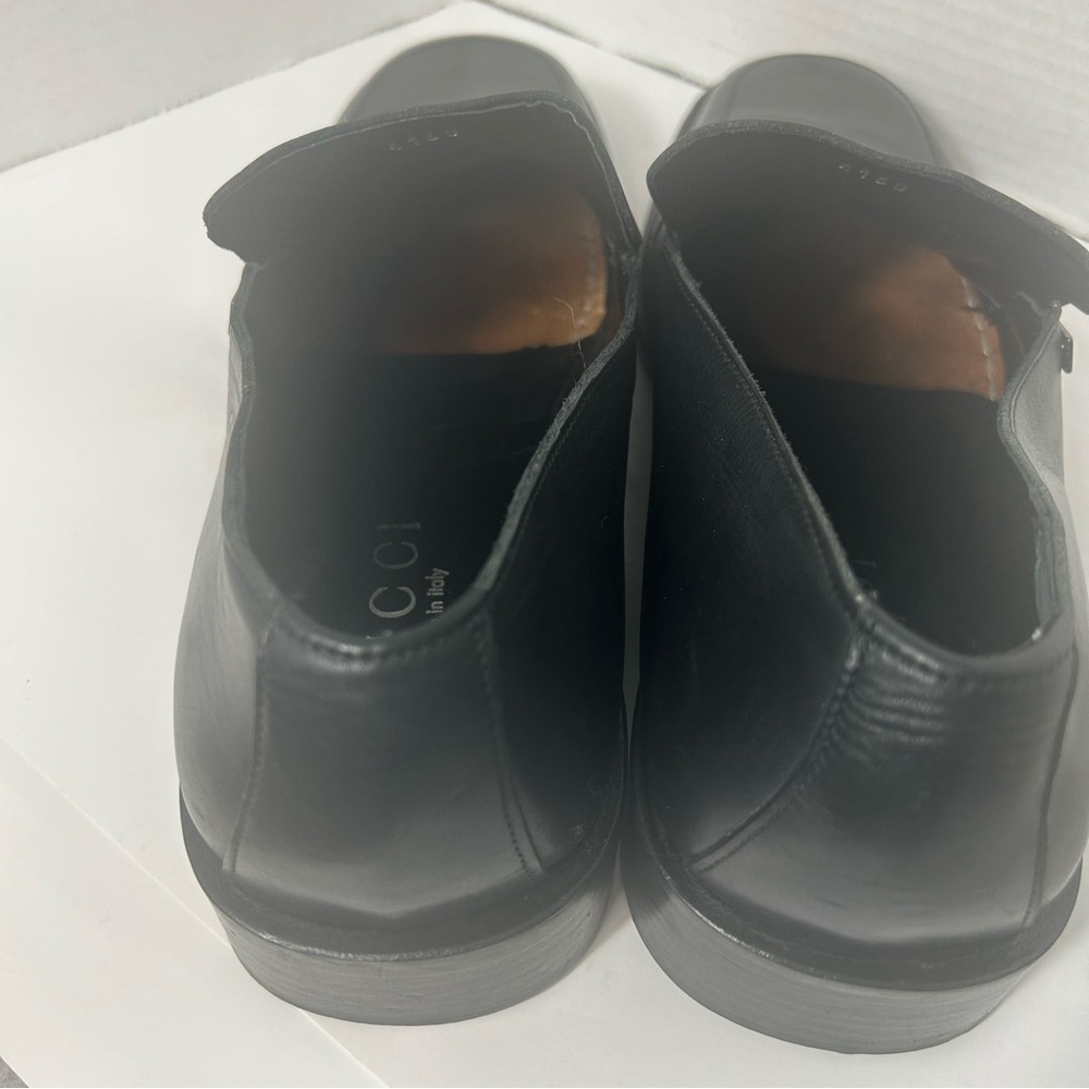 Authentic GUCCI Men’s Leather Loafers Black Luxury Silver Logo 10.5E/44.5 - Picture 5 of 8